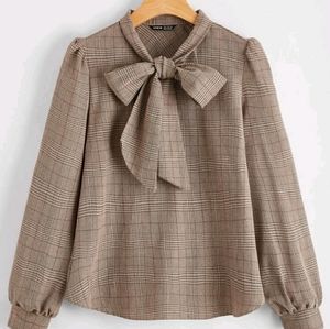 Shein Lavaliere (Pussy Cat Bow) Plaid Shirt